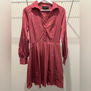 Adria Moss Midi Dress Rose colored with dreamy pleated sleeves, Size: 4